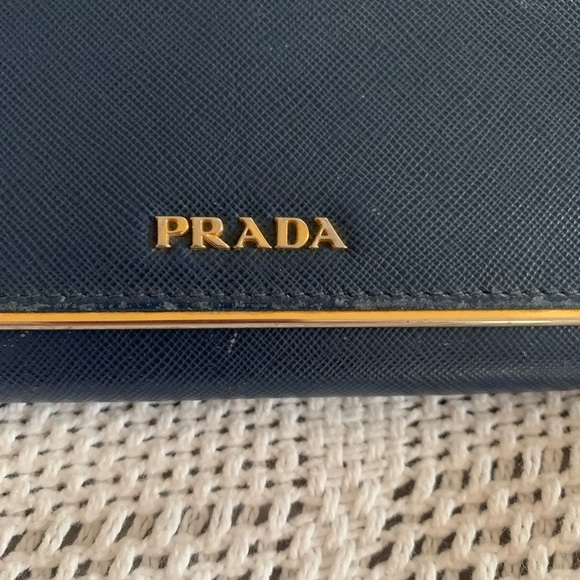 Prada Saffiano Metal Bar Continental Flap Wallet in Bluette - GUC - Picture 2 of 12